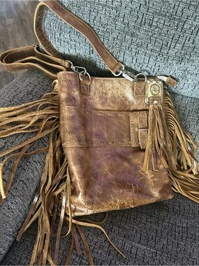 Boho Fringe Brown Leather Crossbody Bag - Rustic Chic